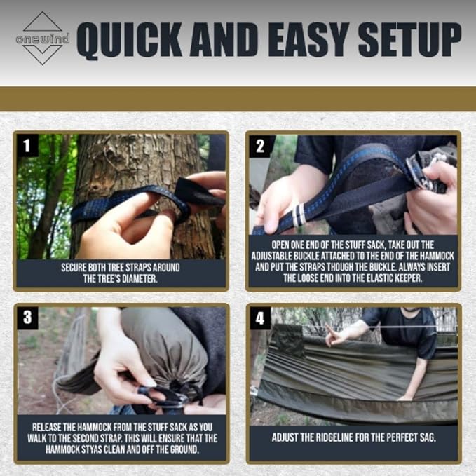 onewind 12Ft Camping Hammock with Mosquito Net, Ridgeline Double Hammock Portable Lightweight Large Hammock Ripstop Nylon Durable with 2 * 12Ft Tree Straps for Camping Hiking Backpacking, OD Green