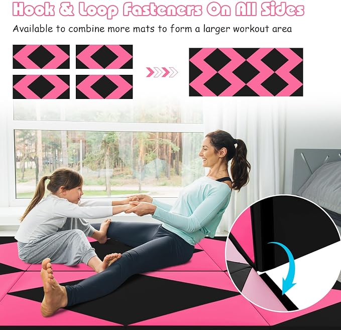 Goplus Gymnastics Mat, Folding Tumbling Mat with Carry Handles, Hook & Loop Fasteners, 4 Panels for Fitness Exercise Yoga Stretching Aerobics Workouts, Thick Gym Mats for Home