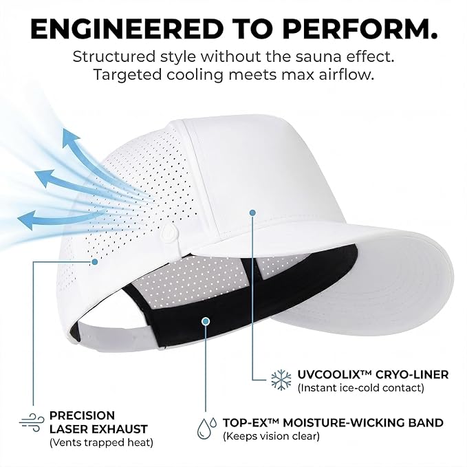 TOP-EX Performance Baseball Hat for Men Water Resistant Golf Cap Running Cooling Snapback Laser Perforated