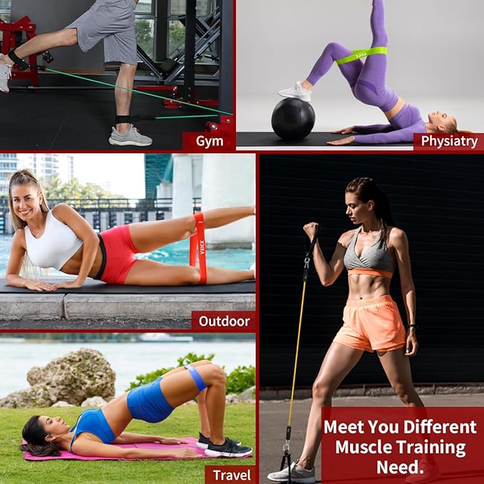 VEICK Resistance Bands Set, 10-150 LBS Stackable Exercise Bands with Handles, Ankle Straps & Door Anchor, Workout Bands for Home Gym, Yoga, Pilates, Physical Therapy for Men Women