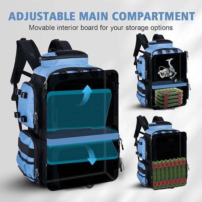Goture Fishing Backpack,900D Water-Resistant Tackle Backpack with Rod Holders, SBS Zippers,45L Large Fishing Bag Storage Gear Tackle Bag with Rain Cover, Bottle Holder for Travel Camping Hiking
