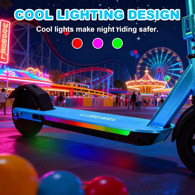 Electric Scooter for Kids Ages 8-15,180W Motor,11 MPH Max Speed & 15 Miles,Adjustable Height & Speed,Colorful Lights,LED Display,UL2272,Foldable Kids Electric Scooter 155 Lbs Max Load