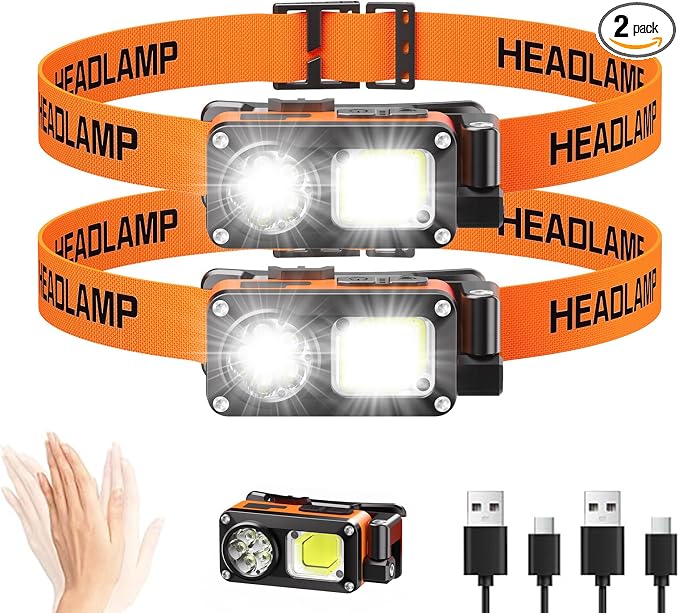 AlpsWolf Magnetic Rechargeable Headlamp - LED with Sensor Motion Camping Headlight, Mechanic Flashlight for Garage/Workshop/Vehicle Maintenance