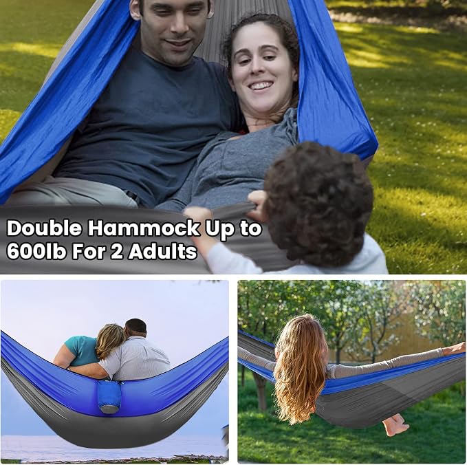 Camping Hammock with Mosquito Net & Rain Fly Tent Tarp & Tree Straps Portable Strong Nylon Hammock Parachute Tent w/Storage Bag for Camping Hiking Backyard Outdoor Backpacking Travel