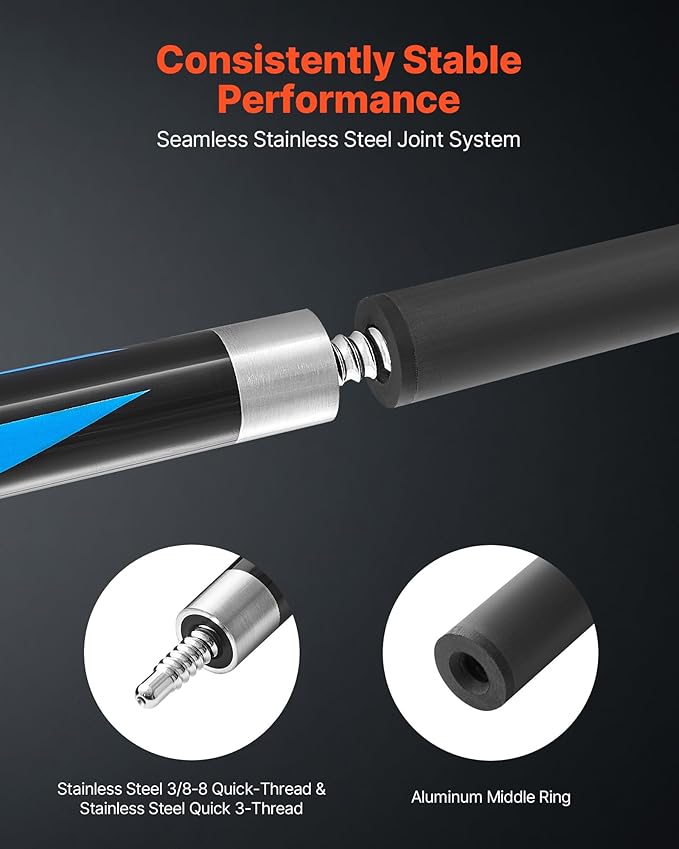 VEVOR Pool Cue, Pool Stick, 58 inch Billiard Pools Cue Stick with Multi-Layer Tip & ABS Connection Ring, Cues Sticks for Professional Pool Table, Bar, Home, Office