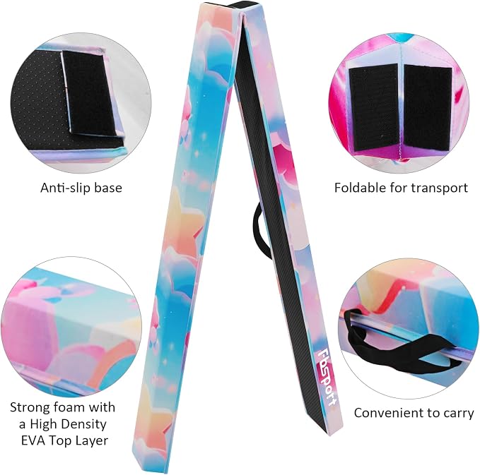 FBSPORT 8ft/6ft Balance Beam: Folding Floor Gymnastics Equipment for Kids Adults,Non Slip Rubber Base, Gymnastics Beam for Training, Practice, Physical Therapy and Professional Home Training