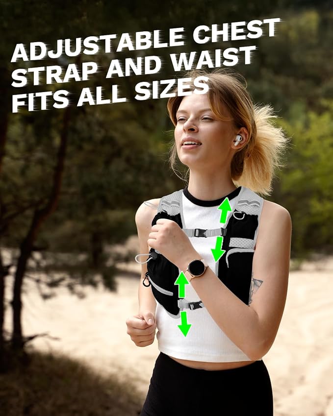 Running Vest for Women and Men, Hydration Running Backpack, Runners Vest, Hydration Vest, with Front Phone Holder, Adjustable Chest and Waist Strap