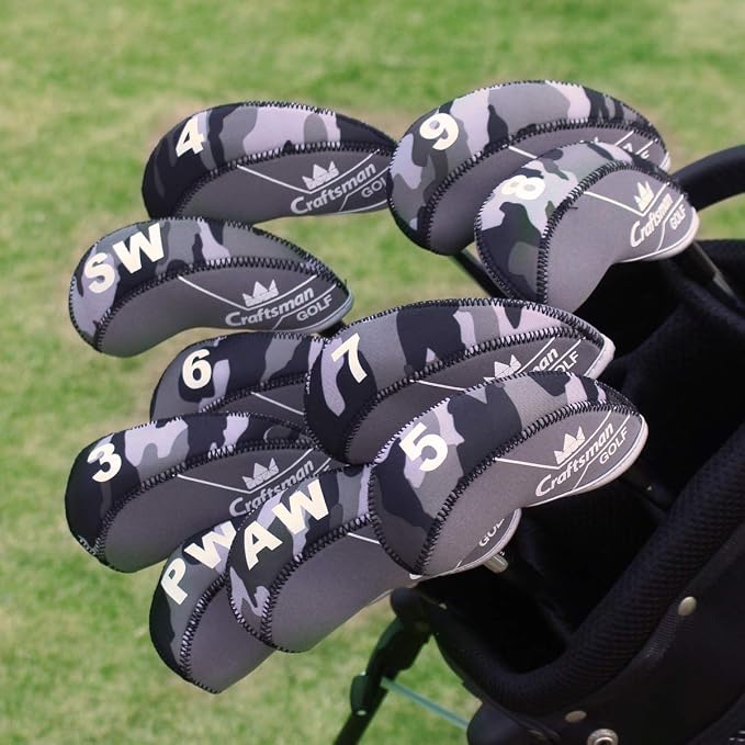 Craftsman Golf 11pcs/Set Camouflage Black & Gray Iron Head Cover+1PC USA Design Mallet Putter Cover