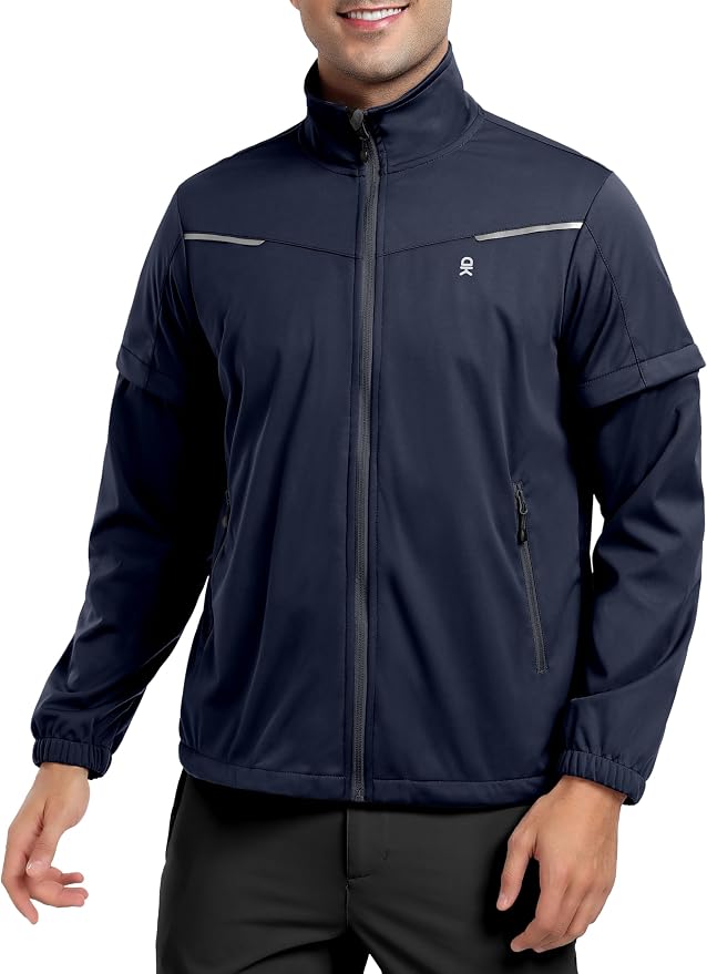 Little Donkey Andy Men's Convertible Sleeve Softshell Jacket Water Resistant Breathable Outdoor Jacket for Golf Hiking
