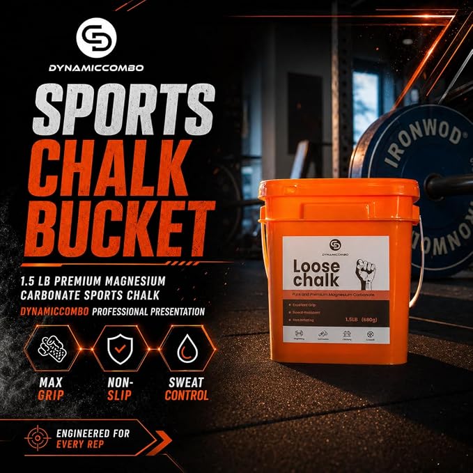 Gym Chalk Bucket | 1.5 lb Loose Chalk Powder for Weightlifting, Gymnastics & Powerlifting | Refillable Chalk Sock + Filling Tool Included