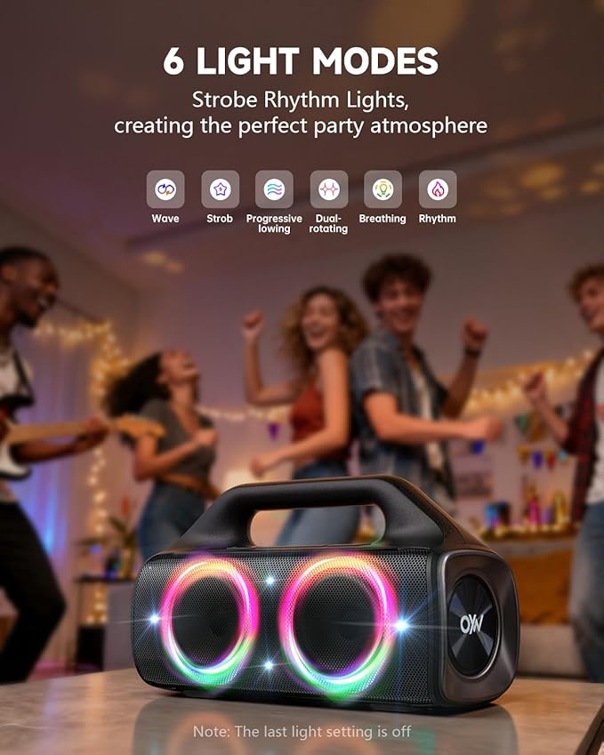 IP67 Waterproof Bluetooth Speaker:80W(Peak) Loud Outdoor Portable Wireless Party Speakers with LED Lights,20H Playtime,Bluetooth 5.3,Deep Bass & TWS for Pool,Beach (Black)