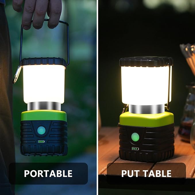 Jarxin 1PCS 3200K Warm Light LED Camping Lantern Rechargeable 1000LM, 4500mAh Power Bank, Flashlight for Hurricane Emergency, Hiking, IP44 Waterproof Lantern(Green)