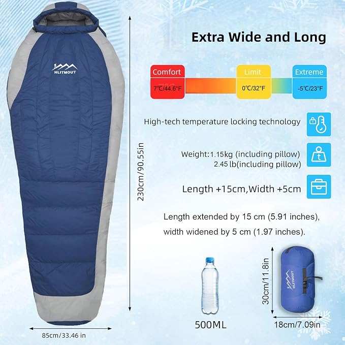 Down Sleeping Bag with Pillow, 0°F 20°F 32°F Regular and XL Compact Lightweight Sleeping Bag for Adults,Teens Backpacking,Camping and Hiking Outdoor