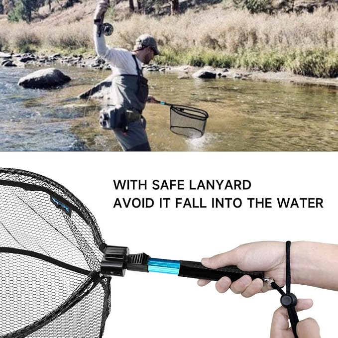 SANLIKE Collapsible Telescopic Fishing Net Rubber Coated Fresh/Salt Water
