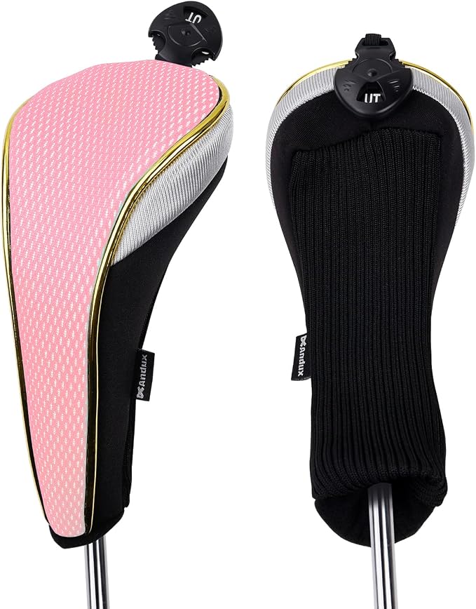 Andux 4Pcs/Set Gold Golf Hybrids Club Head Covers with Dial No. Tag MT/HY12