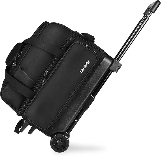 LARIPOP 2 Ball Bowling Roller Bag, Wheeled Bag with Shoe Compartment, Telescopic Handle & Padded Protection for Men Women