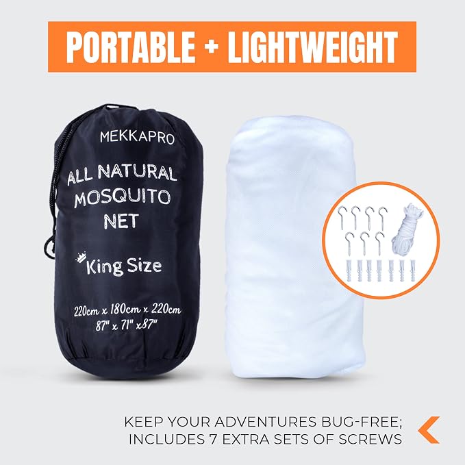 MEKKAPRO Ultra Large Mosquito Net with Carry Bag, Large 2 Openings Netting Curtains | Camping, Bedding, Patio | Carrying Pouch and Hanging Kit