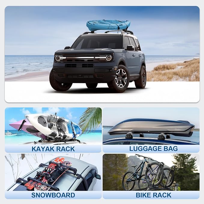 Roof Rack Cross Bars Compatible with Ford Bronco Sport On-Road Base & Bigbend 2021-2026 & Outer Banks 2021 & Heritage 2023, 300LBS Heavy Duty Adjustable Aluminum Cargo Bar for Rooftop Carrier