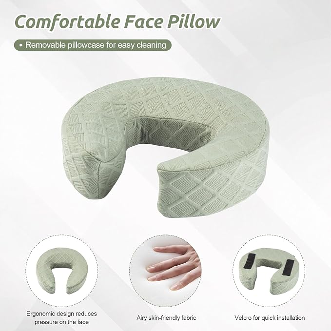 Massage Headrest for Bed, Adjustable Massage Face Cradle at Home, Portable Massage Table Kit for Sleeping Mattress, Face Down Pillow After Eye Surgery (with Armrest Shelf & Breast Pillow)