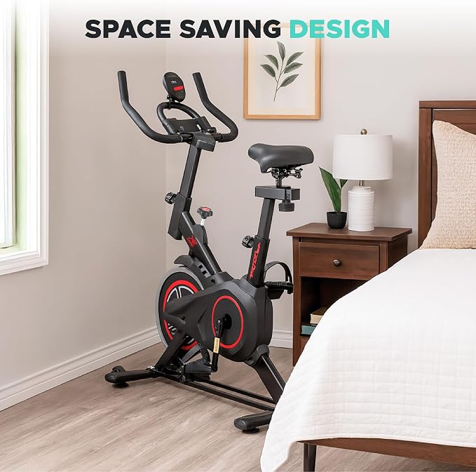 Stationary Exercise Bike for Home, Indoor Cycling Bike with Silent Belt Drive, Adjustable Seat & Resistance, LCD Display, iPad Holder, 264 LBS Weight Capacity