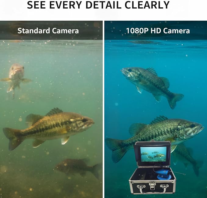 7" Underwater Fishing Camera 1080P HD Fish Finder | 12 IR + 12 White LEDs, 30m Cable, Waterproof Ice Fishing, For Boat, Lake & River