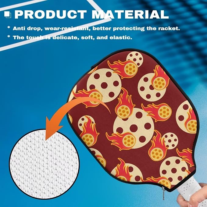 Pico Ball Flame Pickleball Paddle Cover Lightweight Pickle Ball Racket Case with Smooth Zipper 8.7 X 11.4 Inch Racket Sleeve Stylish Pickleball Covers for Paddles Gift for Women Men