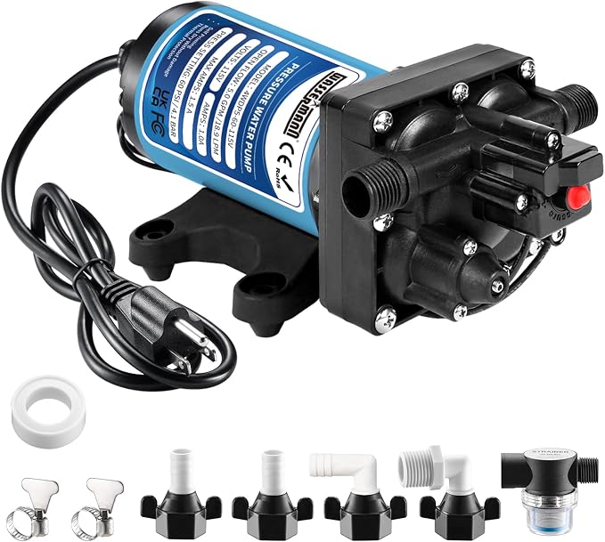 WASSERMANN Water Pressure Booster Pump 115 Volt AC 5.0GPM 60PSI,Water Pump Self Priming Diaphragm Pump with Pressure Switch for Kitchen Bathroom Marine Yacht Garden