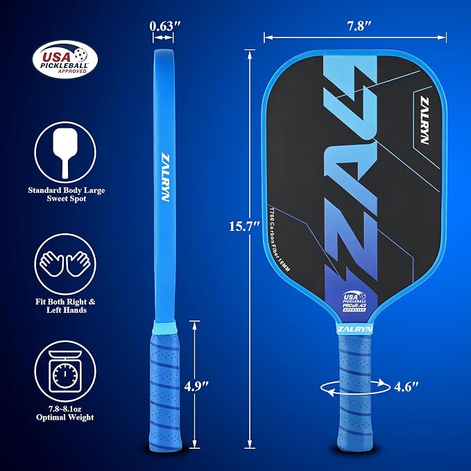 Pickleball Paddle, USAPA Approved, T700 Carbon Fiber Surface, Polymer Honeycomb Core, 16mm Lightweight Racket for High Power, Quick Attack & Shock Absorption, Ideal for All Ages