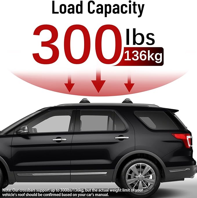 300lbs Roof Rack Cross Bars Compatible with Ford Explorer 2016-2019 Limited/XLT/Sport/Platinum,Heavy Duty Aluminum Roof Rails Crossbars Rooftop Cargo Basket Carrier Luggage Black