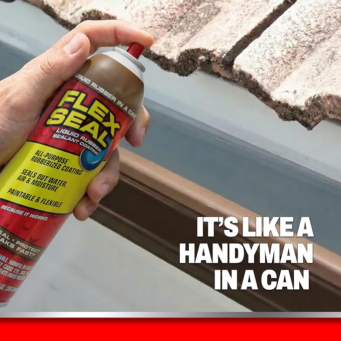 Flex Seal, 14 oz, Brown, Stop Leaks Instantly, Waterproof Rubber Spray On Sealant Coating, Perfect for Gutters, Wood, RV, Campers, Roof Repair, Skylights, Windows, and More
