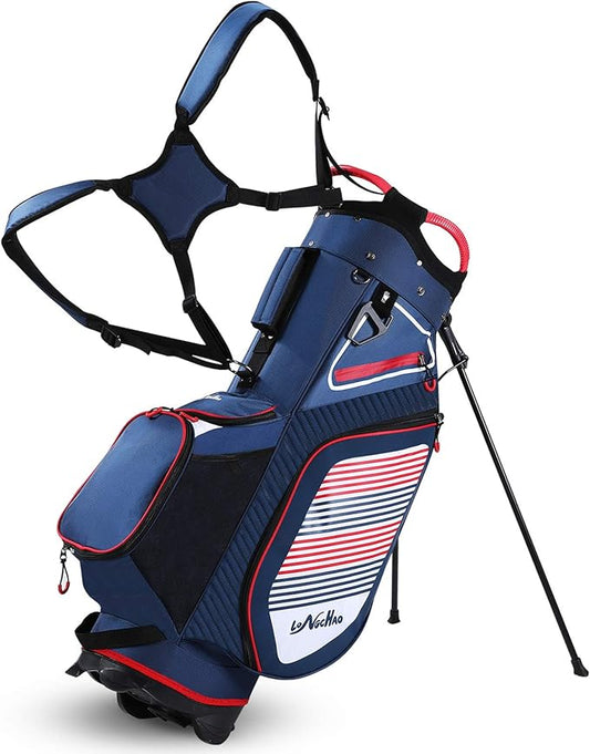 Golf Stand Bag for Men Navy 14 Way Divider Golf Bags, 6LB Lightweight Portable Walking/Riding Bags with Dust Cover, Strap