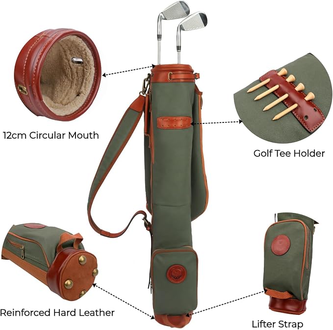 Tourbon Vintage Golf Club Carry Bags Travel Case - Canvas and Leather