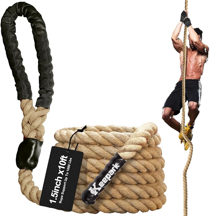 Climbing Rope Gym Exercise Ropes - 1.5 Inch Diameter 10FT 15FT 20FT 25FT 30FT 35FT 40FT 50FT Climb Rope for Fitness & Strength Training, Workout Climbing Rope for Adults Kids Home Indoor or Outdoor