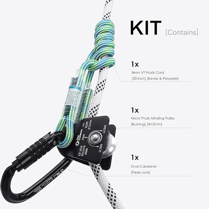 GM CLIMBING Micro Prusik Minding Pulley 25kN CE UIAA Certified 12mm Single Pulley Mobile Side Plates for Arborist Rigging Climbing Rescue