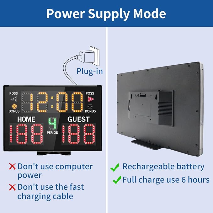 LUCKY TIME Electronic Basketball Scoreboard with Buzzer, Digital Scoreboard with Remote,Portable Score Keeper Battery Powered Score Board for Sports Games