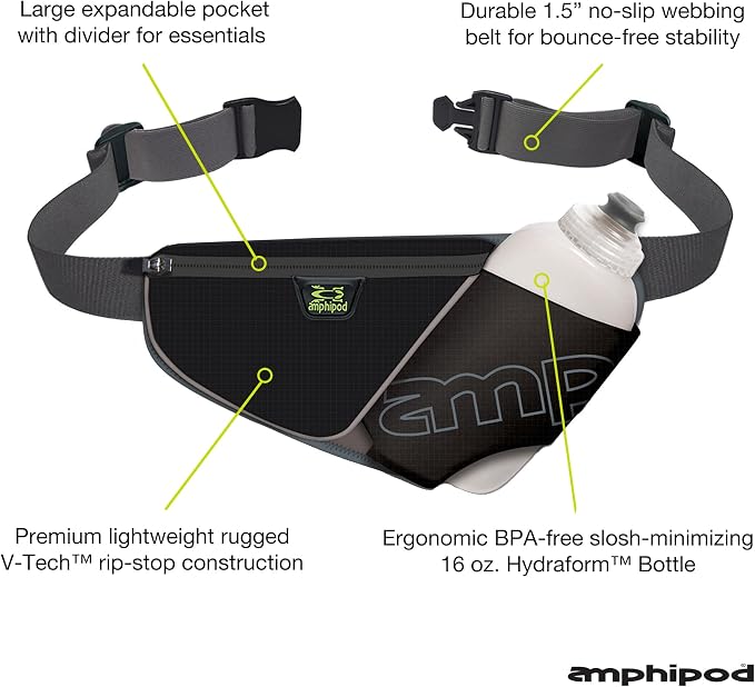 Amphipod High Five-K Bottle Pack, Runners Hydration Waist Belt for 5K/10K, Ultra Running & Walking, Men & Women
