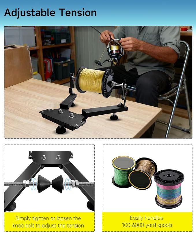 Fishing Line Spooler for Large Spools, Commercial Fishing Line Spooler Reel Winder Spooling with Adjustable Tension, Fishing Gears Gifts for Father Fit for Filler and Bulk Spools Portable