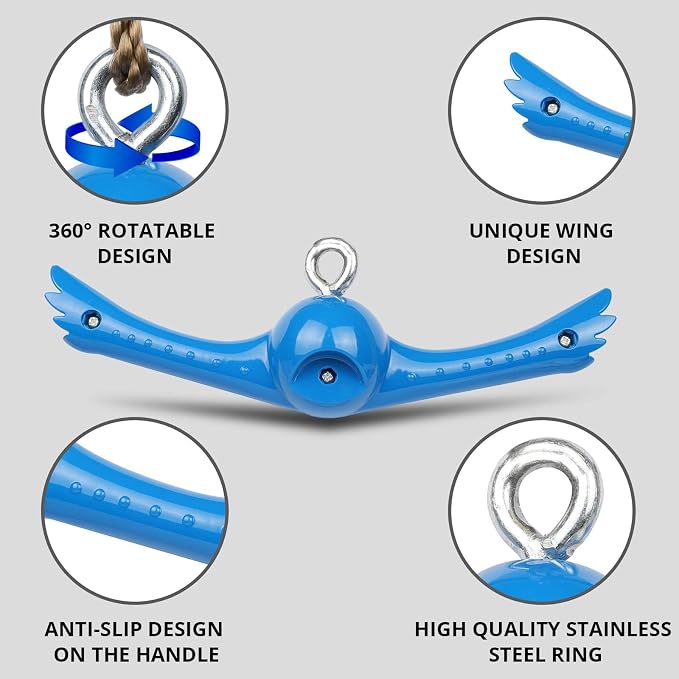 YAMIPROBI Ninja-Twister Swing Spins Set: Slackline Attachments - 360° Handle Twist-Spin Flips Toy Activate Ninja Powers Warrior Accessories Kids Hang Toys for Playground Backyard Blue