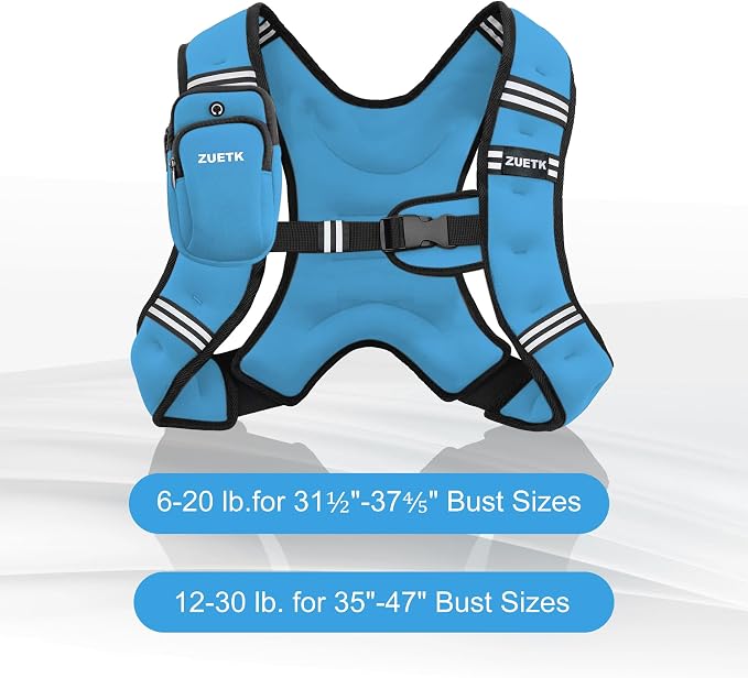 ZUETK Weighted Vest, 6lb/8lb/12lb/16lb/20lb/25lb/30lb Weight Vest with Reflective Stripe, Weighted Vest for Men Women Workout Equipment for Strength Training, Running, Jogging, Fitness, Weight Loss