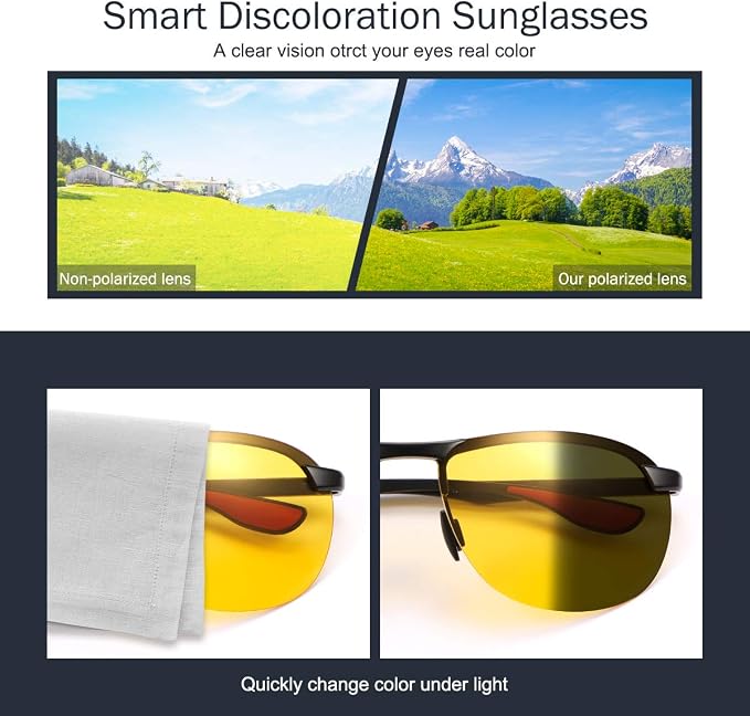 Polarized Photochromic Sunglasses for Men - UV Protection and Lightweight Sun Glasses for Driving Fishing