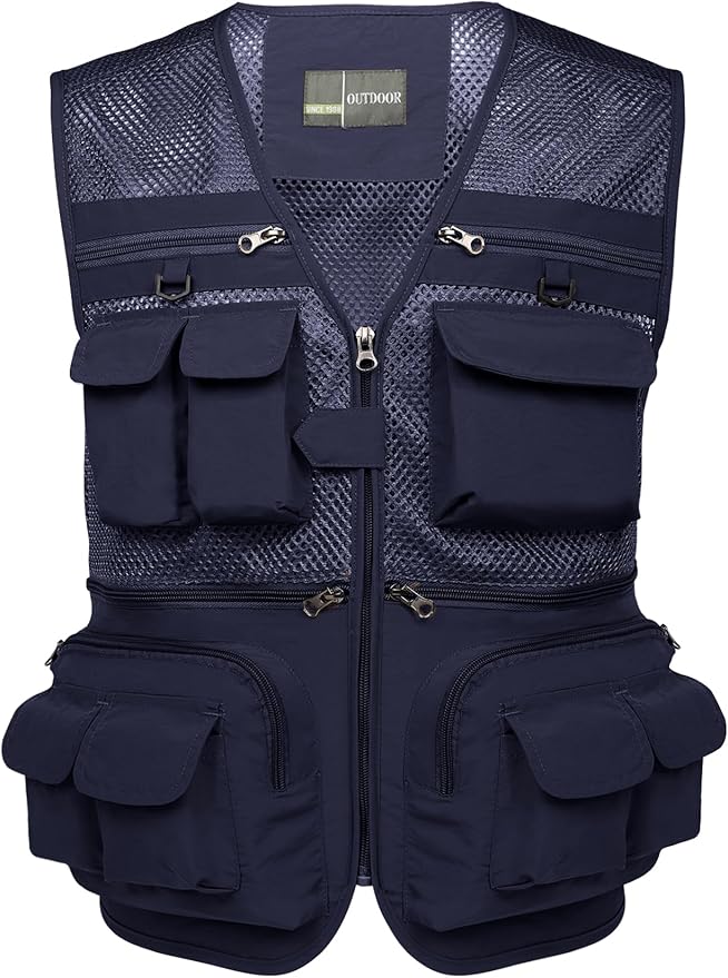Flygo Men's Fishing Vest Utility Lightweight Outdoor Travel Safari Photo Cargo Vest with 16 Pockets