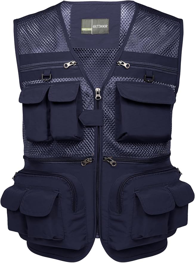 Flygo Men's Fishing Vest Utility Lightweight Outdoor Travel Safari Photo Cargo Vest with 16 Pockets