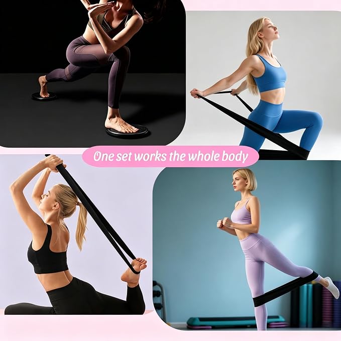 Pilates Equipment Kit for Home Workout,Pilates Ring and Ball Set,Pilates Essentials Accessories Kit for Women with Core Sliders,Adjustable Ankle Wrist Weight,Exercise Resistant Bands
