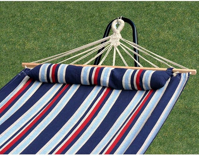 Bliss Hammocks BH-404C 48in Wide Caribbean Hammock w/Pillow, Outdoor Poolside Patio Backyard Hammock, Includes Velcro Straps & Chains, Eco Friendly Polyester & Cotton Blend, 265lb Capacity, Patriot