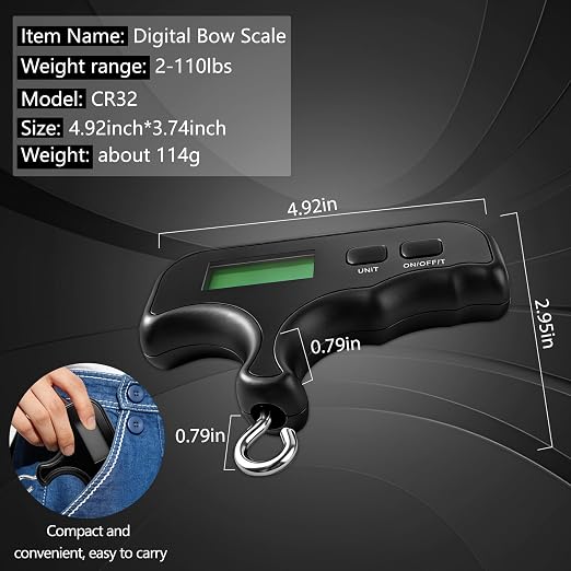Portable Digital Bow Scale, 110Lbs/50kg High Accuracy Handheld Archery Draw Weight Scale with Hook & Peak Hold, Electronic Hanging Scale for Bow Tuning, Compound Bow, Recurve Bow, Fishing & Luggage