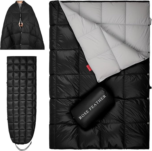 Down Camping Blanket - Lightweight, Packable, Warm & Puffy Outdoor Travel Quilt for Sleep, Hiking, Backpacking, Stadium, Festivals, Water-Resistant Sleeping Bag 55"x79"