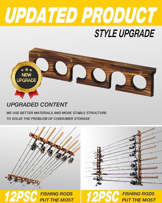 Ghosthorn Holds Up to 6 Rods Fishing Pole Rod Racks Wall or Ceiling Mounted Fishing Pole Rod Holders for Garage Storage Organizer Fishing Gear Equipment for Men Women