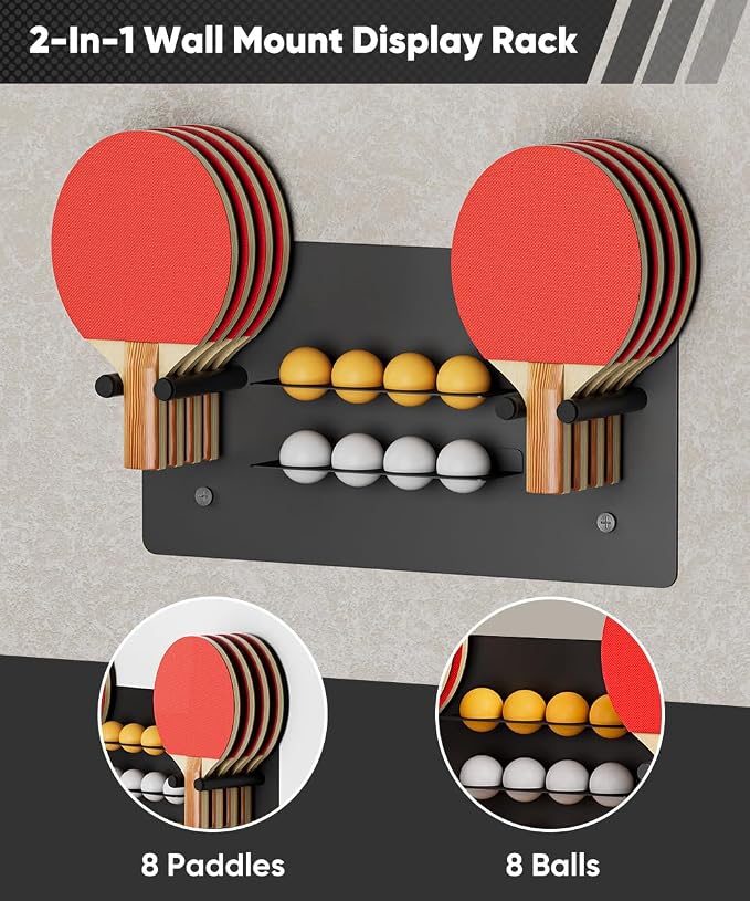 Ping Pong Paddle Holder, Wall Mounted Metal Magnetic Table Tennis Storage Rack Holds