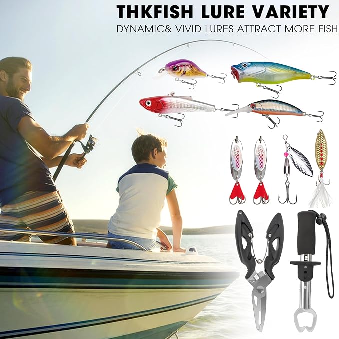 THKFISH Fishing Lures Kit, Bass Fishing Gear Kit for Freshwater Tackle Box with Tackle Included Topwater Baits, Swimbaits, Frog, Fsihing Bait Accessories Gift for Men