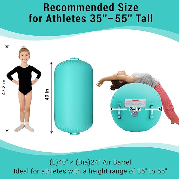 CZGBRO Gymnastics Barrel Air Roller NO Pump, Inflatable Tumbling Equipment Air Mat Octagon Mat for Backhandspring Training Cheerleading Home Use